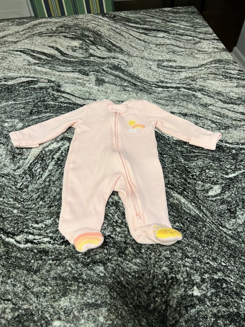 Carter's Light Pink Waffle Footed One-Piece with Rainbow & Sun